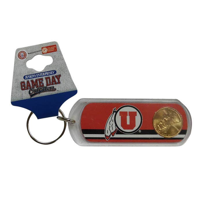 Porte-clés Utah Utes Lucite Lucky Penny pour la vente par Jenkins Enterprises