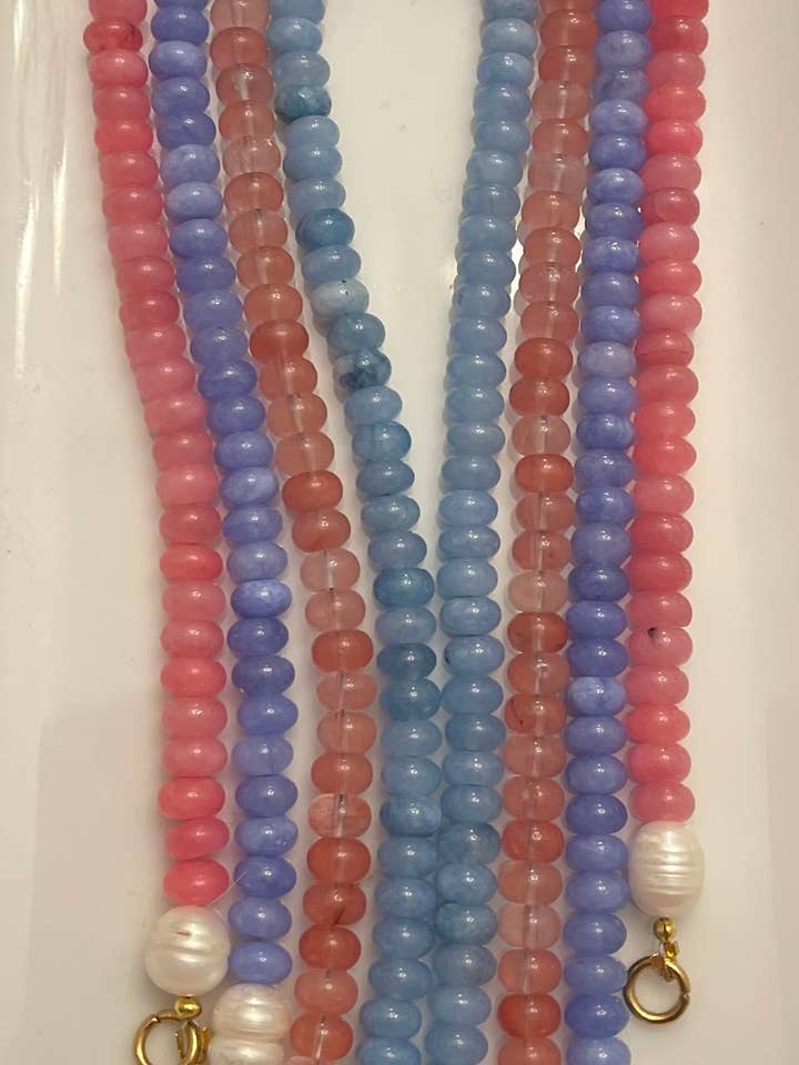 ‘Sunset Bliss’ Gemstone and Pearl Necklace for wholesale by Dragonfly Mama Designs, LLC