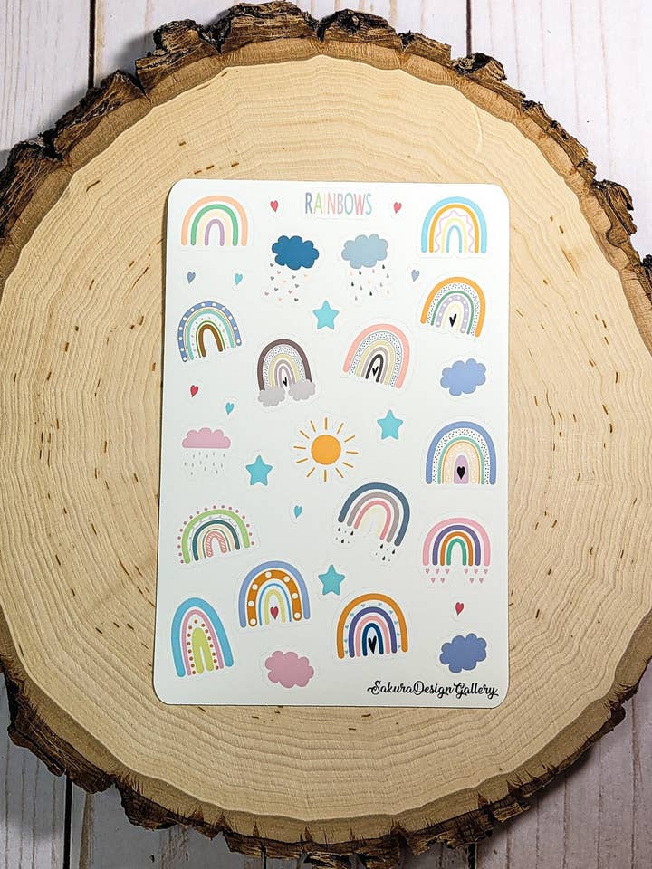 Feuille d'autocollants arc-en-ciel mignonne pour la vente par Sakura Design Gallery