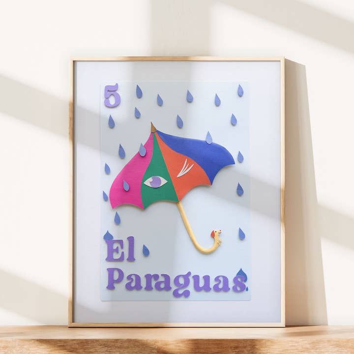 El Paraguas, Loteria-Inspired Photo Print of Paper Art for wholesale by ACira Studio LLC