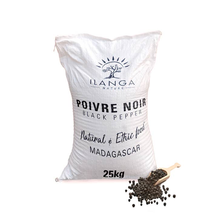Ilanga Nature - Vente Poivre/grains de poivre - Poivre Noir en Grains - Sac de 25 Kg