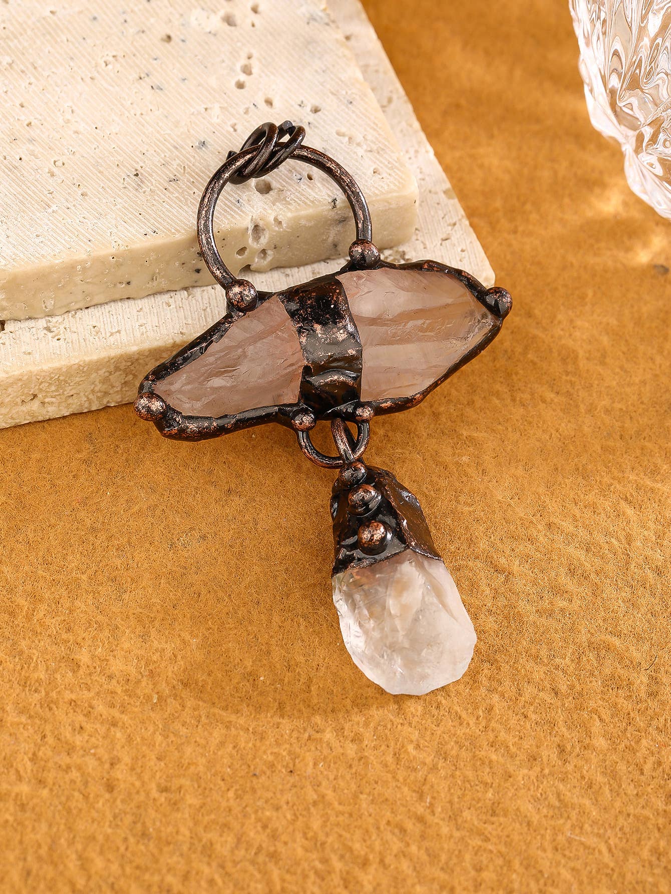 GemMeet - Wholesale Spiritual Stone/Crystal - Vintage style labradorite smoky quartz white crystal pendant2