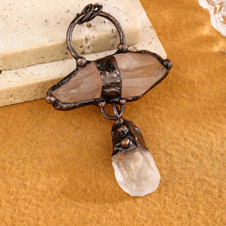 GemMeet - Wholesale Spiritual Stone/Crystal - Vintage style labradorite smoky quartz white crystal pendant2