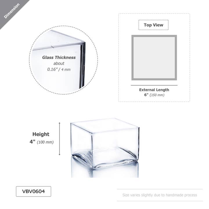 WGV International - Wholesale Vase - WGV Square Glass Block Vase - 6" x 4"H