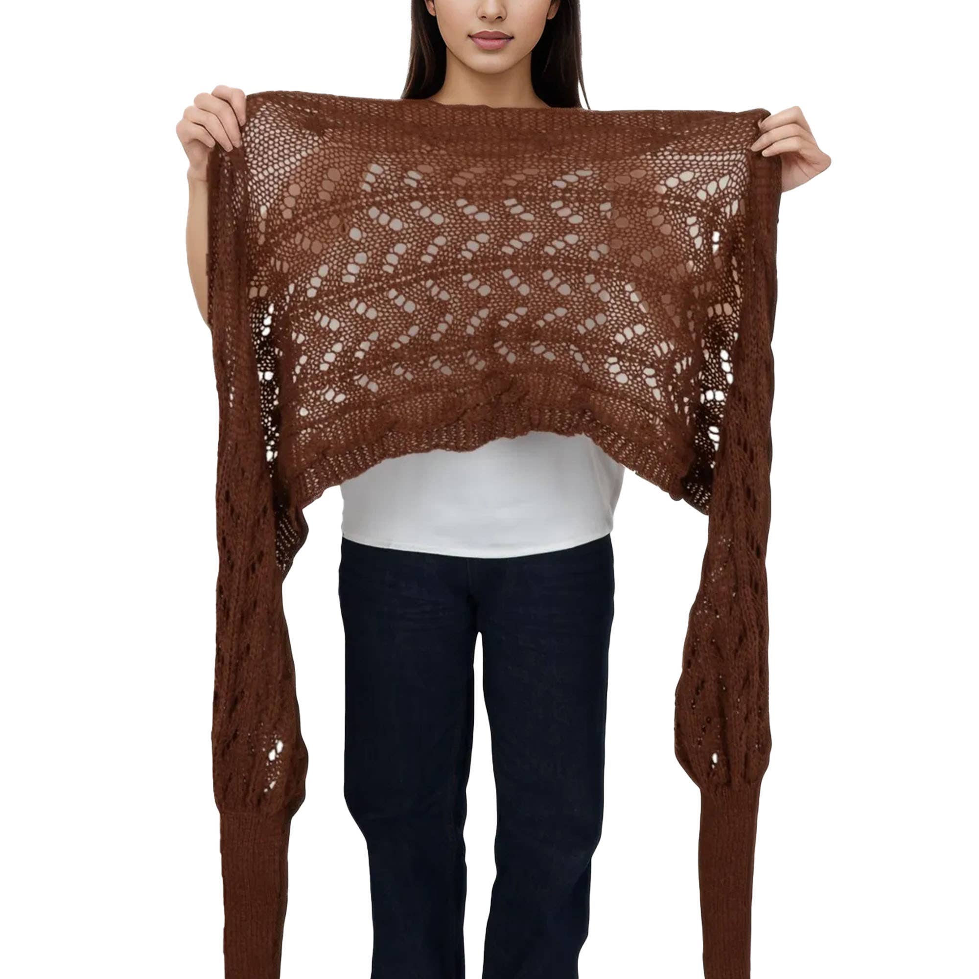 AK Brand – Engroshandel Tørklæde - Dame – Ensfarvet hæklet strikket kabeltørklæde trøjeomslag15