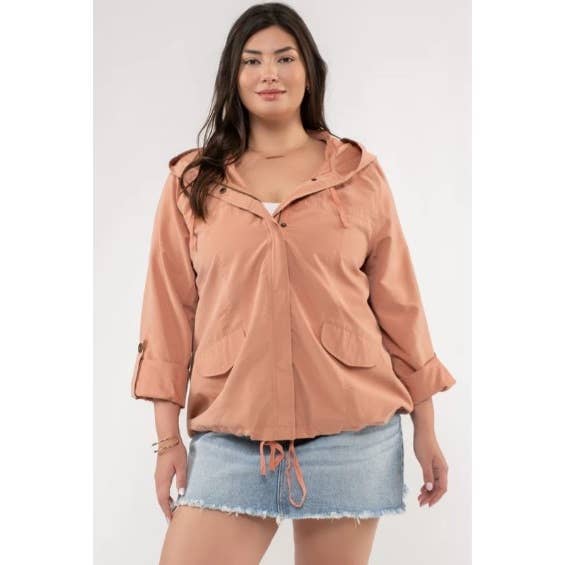 PLUS SIZE SNAP BUTTON ZIP UP HOODED JACKET for wholesale by Curve Market