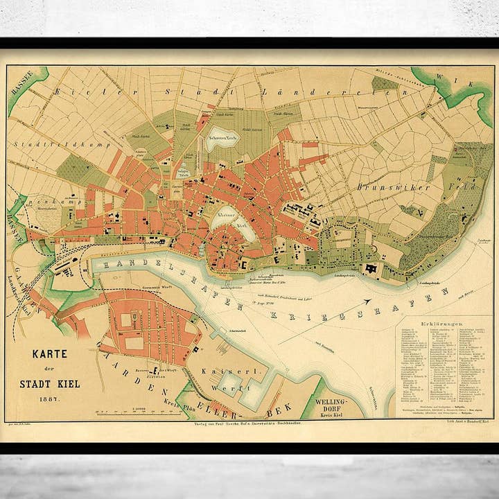 Old Map of Kiel Germany 1887 Vintage Map | Vintage Map Wall Art Print for wholesale by OldCityPrints - Old Maps and Posters