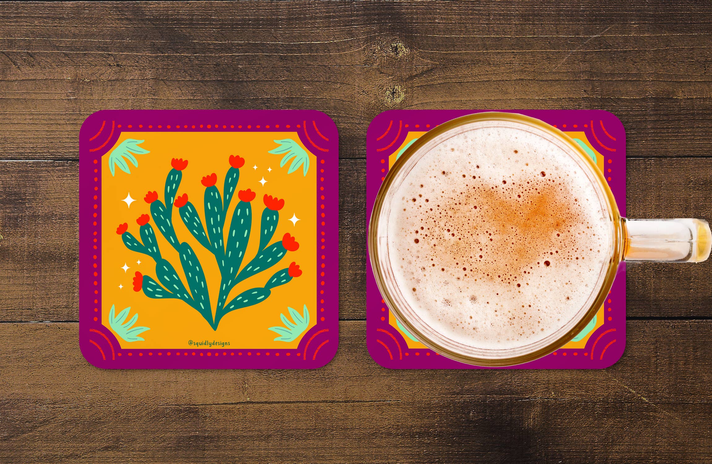 Squidly Designs - Wholesale Coasters - Coaster Set - Desert Plants1