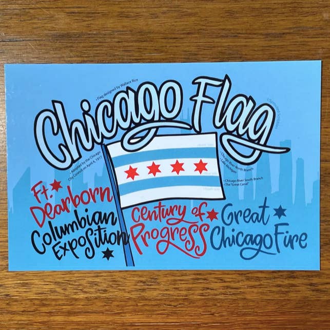 Chicago Postcard | Flag with Information for wholesale by Sprouted Scribbles