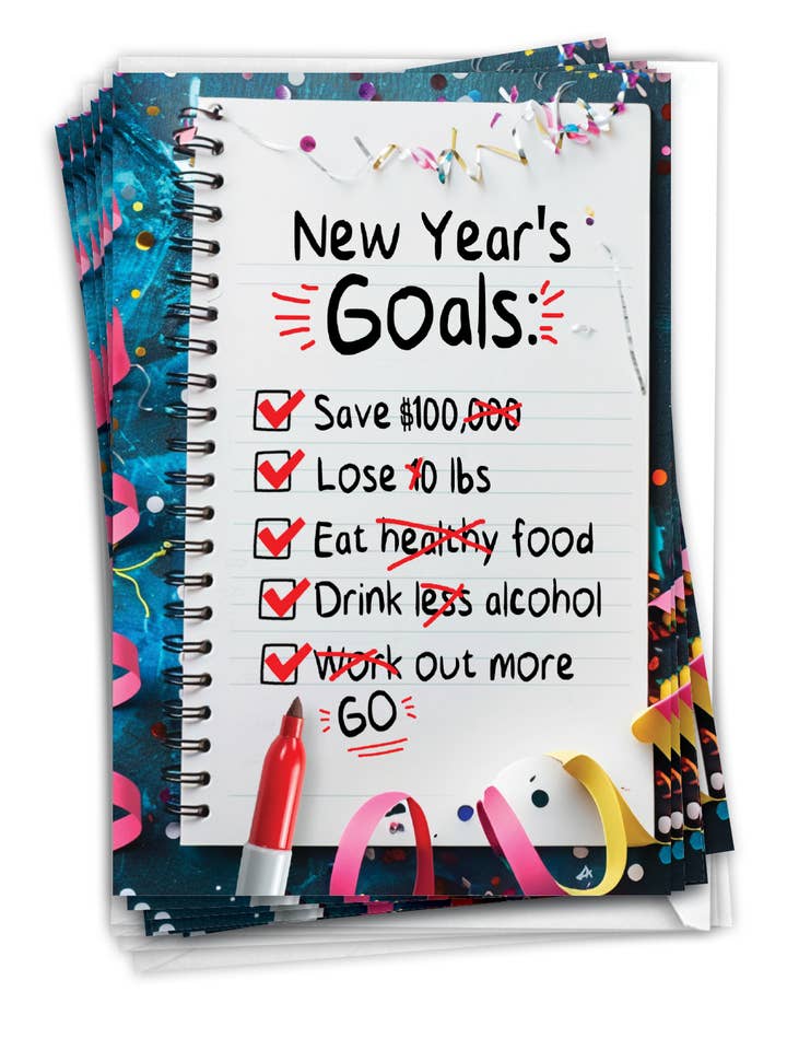 New Year's Card - Crossed-Out Goals (1 Card) for wholesale by NobleWorks