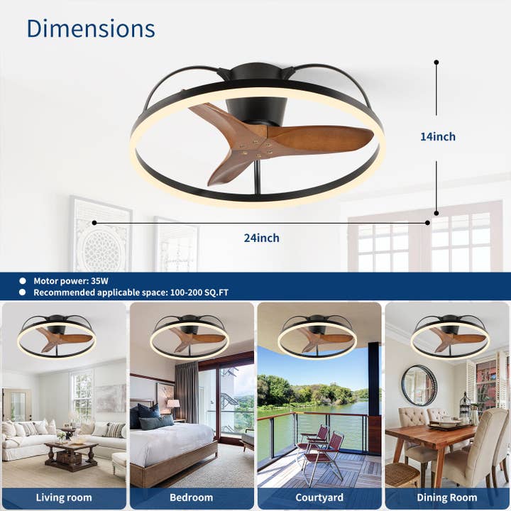 39F Inc. - Wholesale Ceiling Fan - 24in Solid Wood Ceiling Fan with Light & Remote6