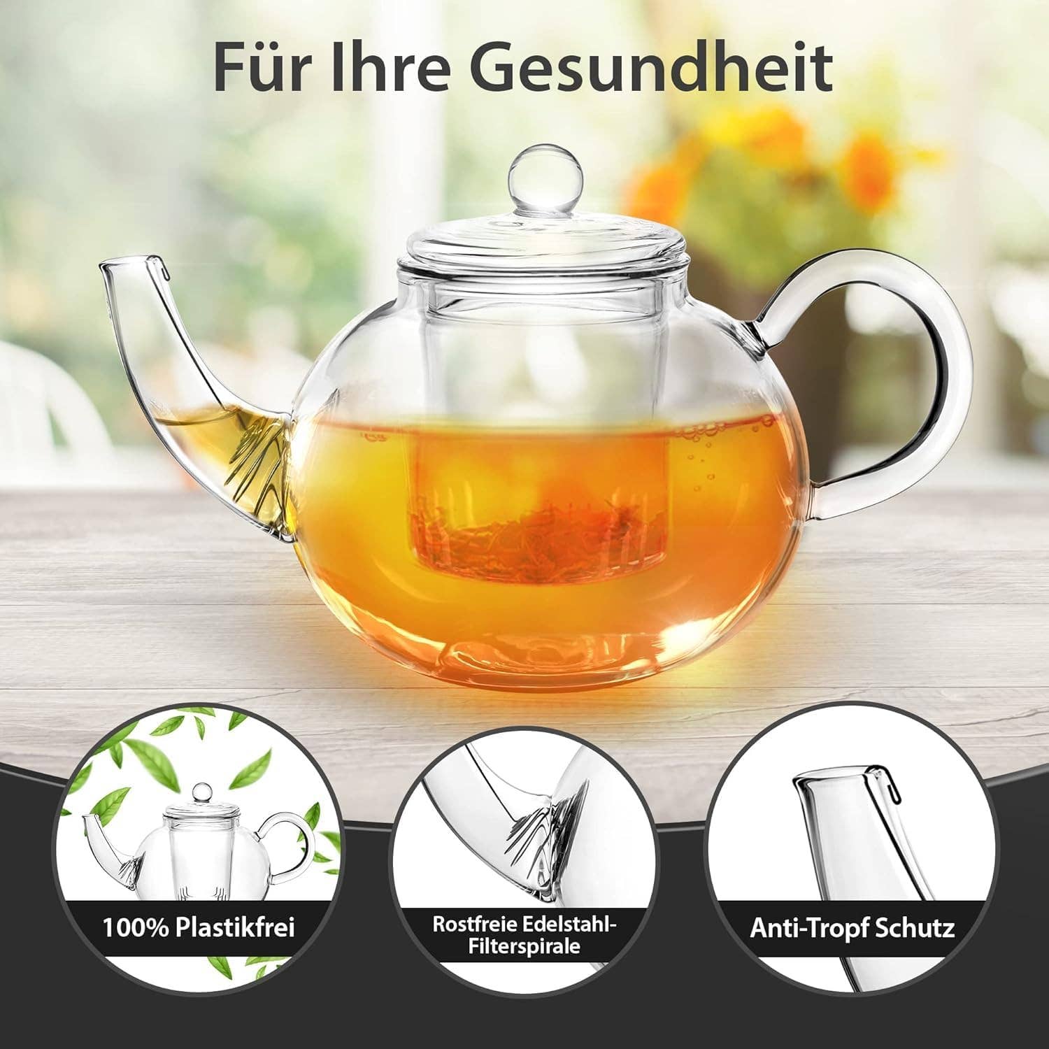 Biomatea - Vendita all'ingrosso Teiere - Teiera in vetro con filtro per tè & filtro in vetro 900ml5