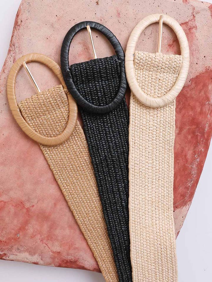 Raffia Gürtel mit ovaler Schnalle - Eco Chic für den Großhandel von Leto Accessories