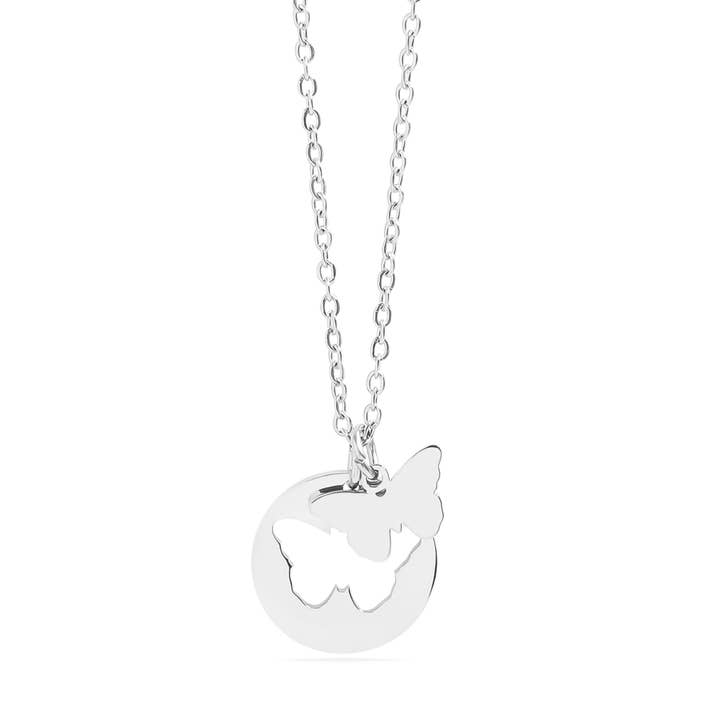 WJW - Wholesale Pendant/Charm Necklace - 18K Gold PVD Stainless Steel Butterfly Cutout Necklace