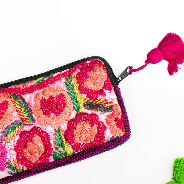 Lumily - Wholesale Wallet - Women's - Huipil Flower Upcycled Flower Wallet with Strap - Guatemala