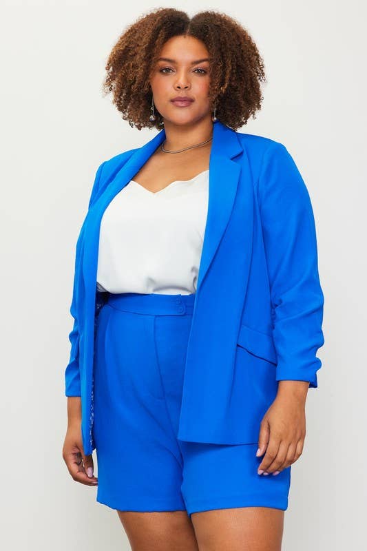 SKIES ARE BLUE - Wholesale Blazer - Women's - Plus Size Recycled Poly Shirred Sleeve Blazer10