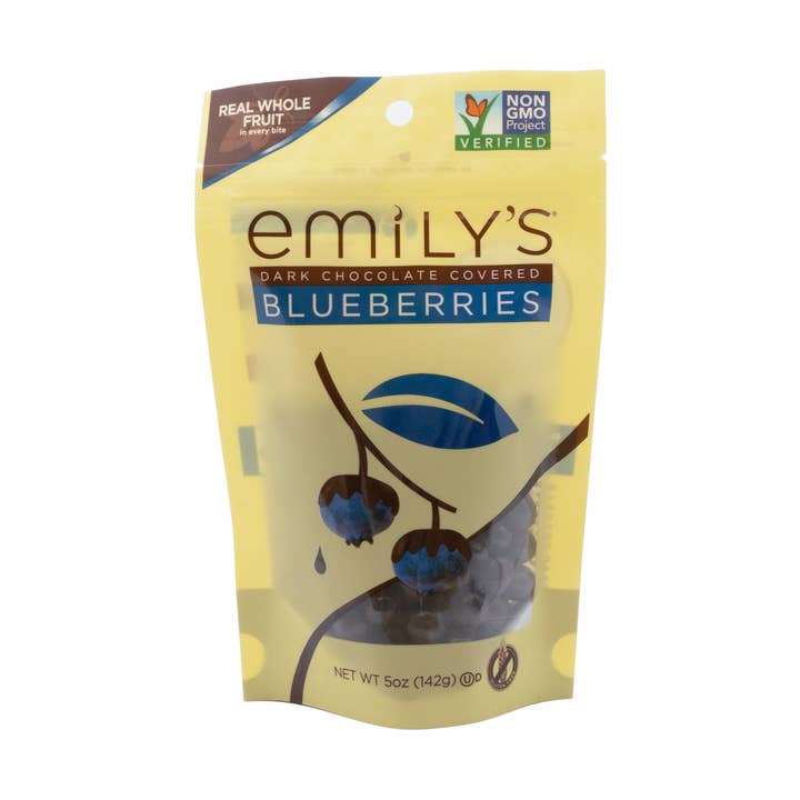 Non-GMO Dark Chocolate Covered Blueberries, 5 oz. for wholesale by Emily's Chocolates & Nuts
