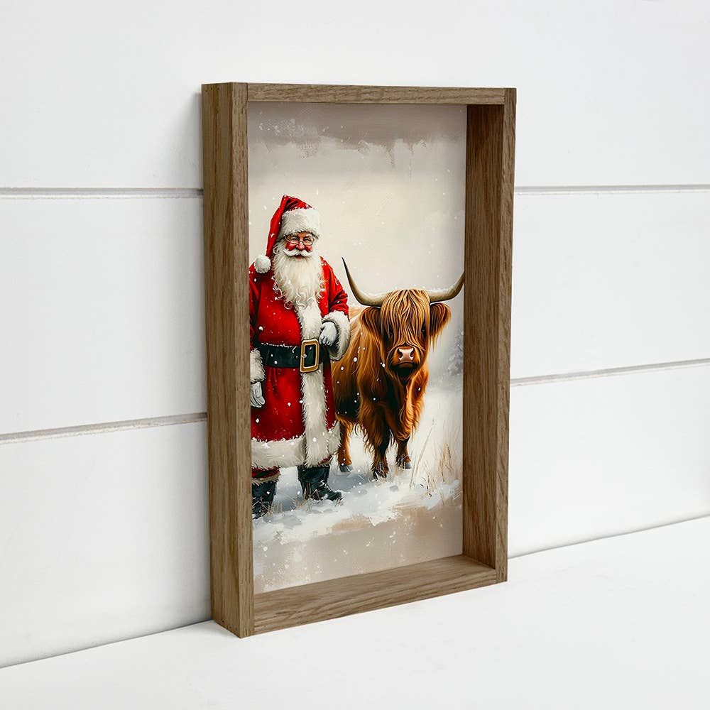 Hangout Home - Wholesale Art Print - Santa Claus Highland Cow - Christmas Animal Canvas Art 0