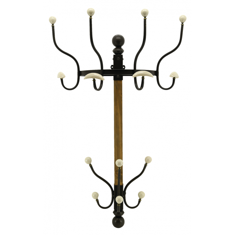 Aubry Gaspard – Gancho de parede por atacado – Cabideiro de madeira e metal com 7 ganchos em duas alturas0