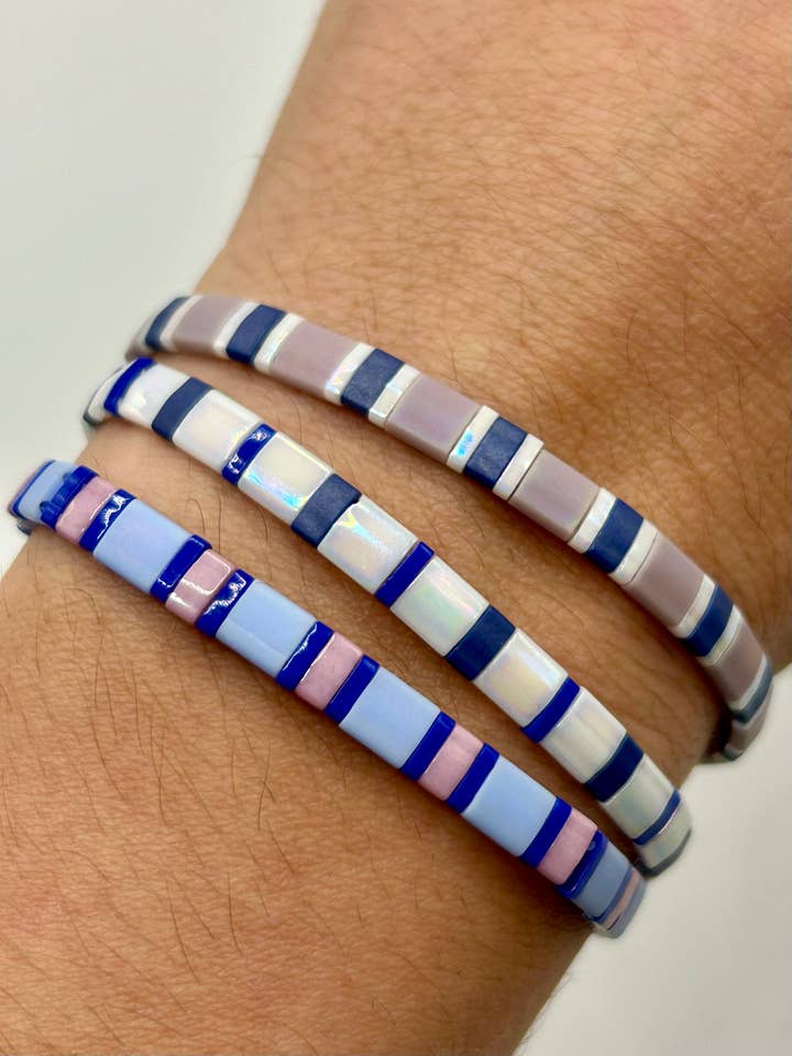 Periwinkle Tide Tila Glass Bead Elastic Bracelet Collection for wholesale by Pixie Gem Shop