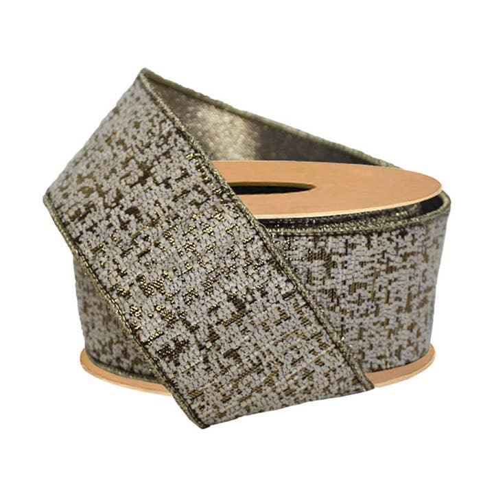 2 1/2" Double-Fused Wired Jacquard Ribbon | Ivory/Gold Metallic | 10 Yard Roll
for wholesale by LA Ribbons Wholesale