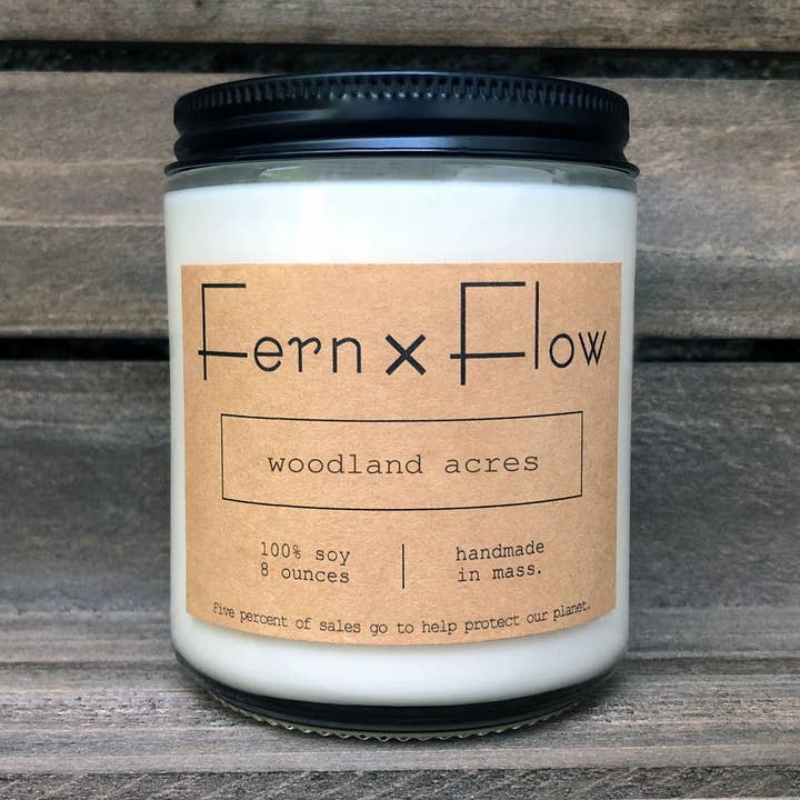 Woodland Acres Farmhouse Year Round Glass Soy Candle - 8oz for wholesale by Fern x Flow Soy Candles + Home Fragrance