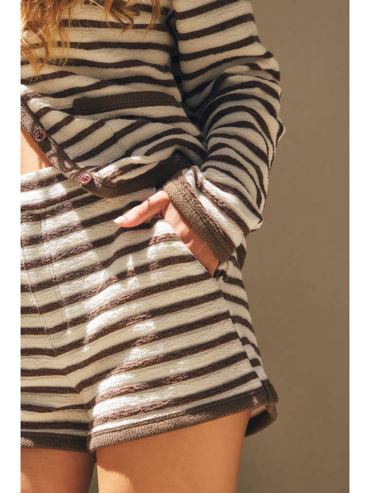 ESPRESSO TEXTURED HORIZONTAL STRIPED SHORTS for wholesale on Faire