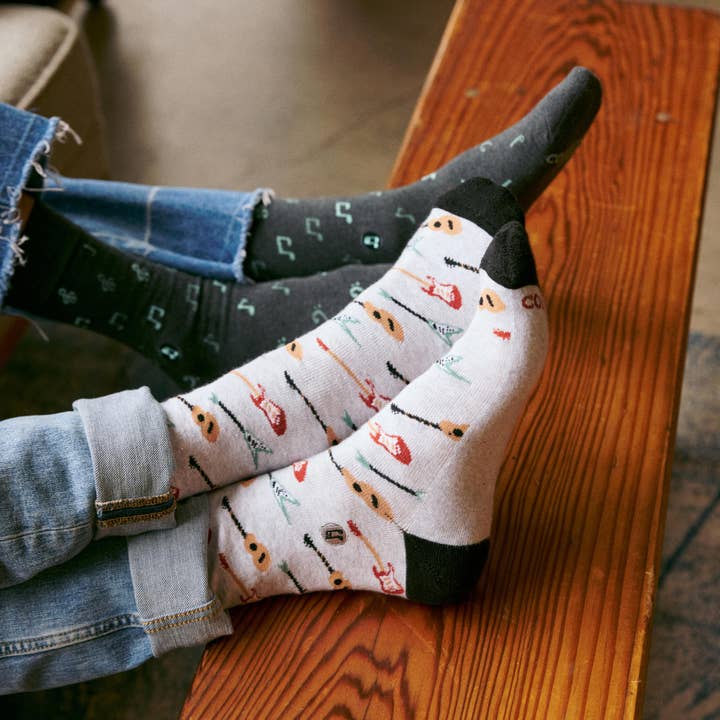 Conscious Step - Wholesale Socks - Unisex - Socks that Support Music (Gray Guitars)