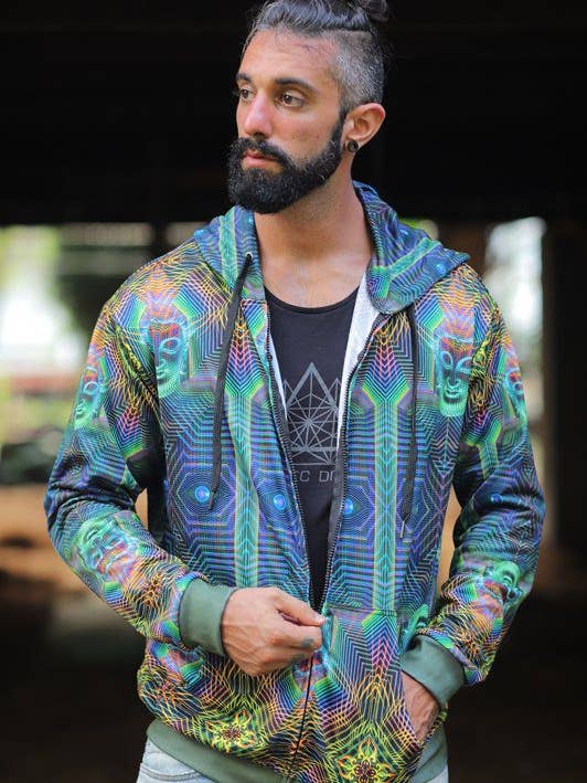 Sacred Geometry Hoodie | UV Hoodie | Fractal Hoodie | Psy Clothing | Festival Hoodie | Psychedelic Sweater | Sri Yantra - UV (HD) for wholesale by Mystic Mind