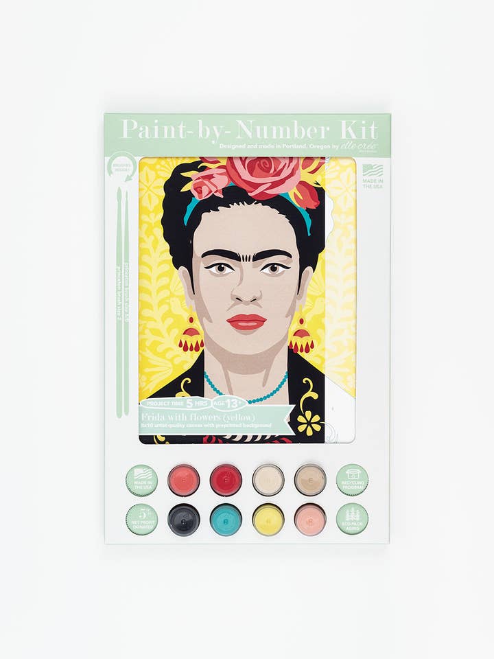 Yellow Frida with Flowers Paint-by-Number Kit for wholesale by Elle Crée (She Creates)