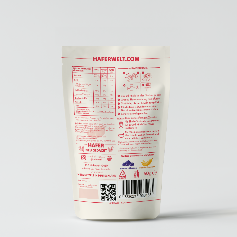 Granuu by Haferwelt - Wholesale Powdered Health Drink - Granuu Overnight Power Oats Shake Strawberry Symphony1