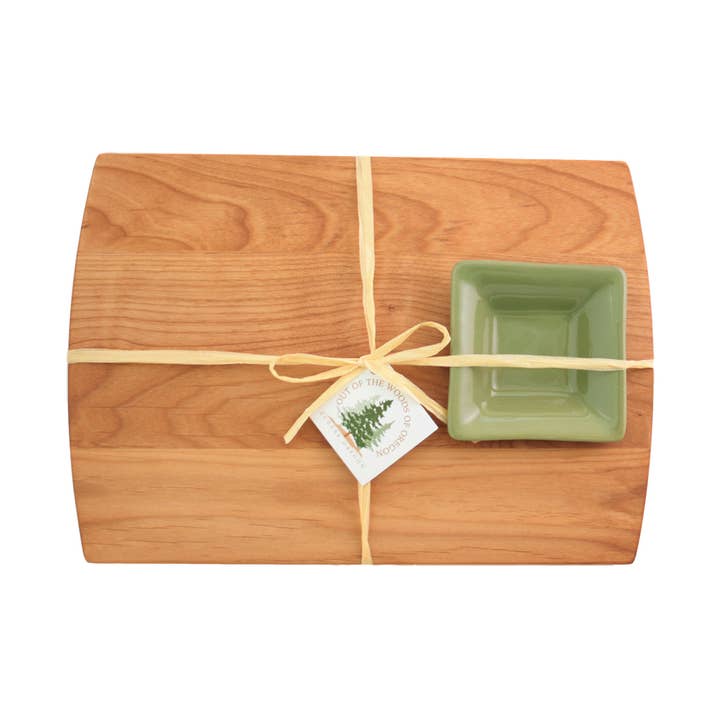 Square Bread & Oil Board with Bowl - Olive Green for wholesale by Out of the Woods of Oregon