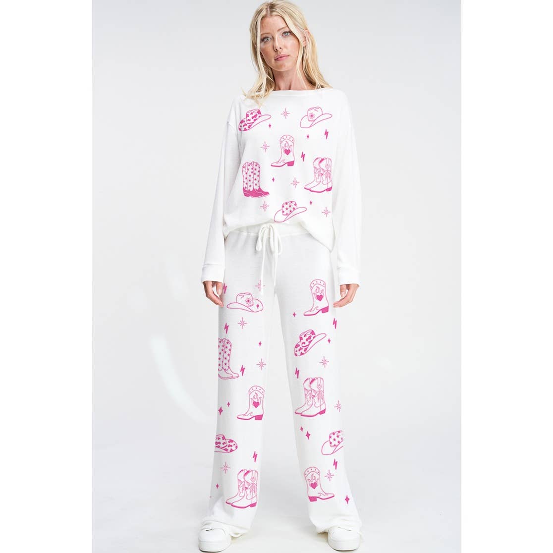 Phil Love - Wholesale Top & Pant Set (NOT Loungewear) - Women's - Cowgirl boots print soft  loungewear set p1
