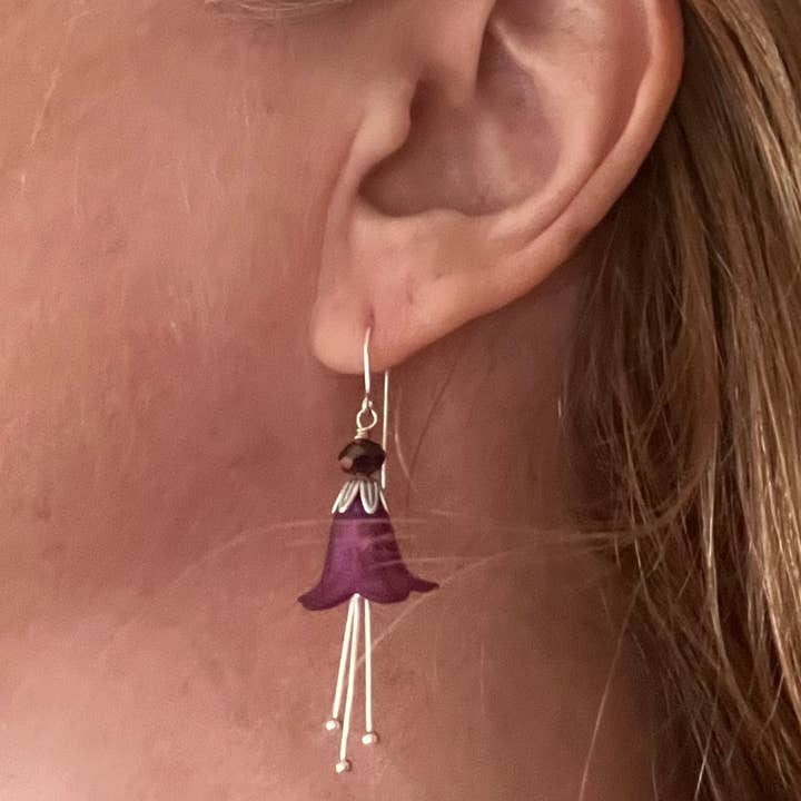 Fuchsia Bloom Studio - Wholesale Dangle Earrings - Purple Flower Earrings Lucite and Crystal Vintage Style2