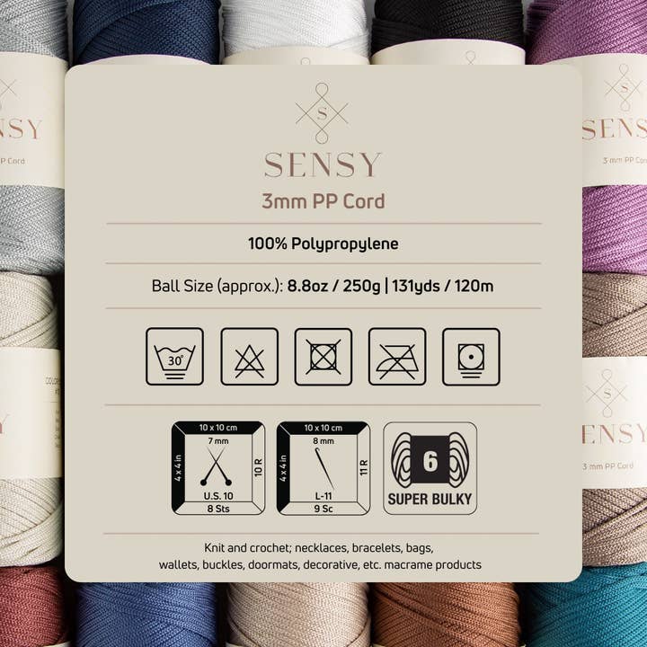 Sensy - Wholesale Craft Supplies - Sensy Premium 3mm - 131 yards 100% Polyester Macrame Cord