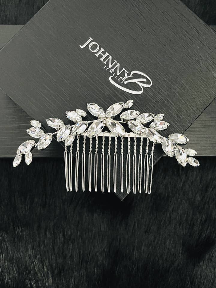 LULA - PEINETA DE CRISTAL MARQUESA EN PLATA para venta al por mayor de JohnnyB Jewelry