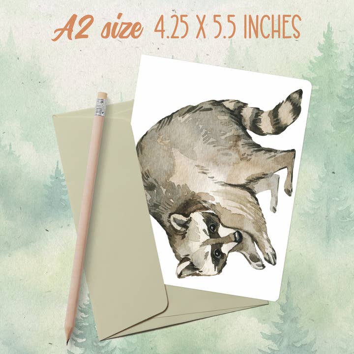 Handmade raccoon greeting card for wholesale by Soul Familiar
