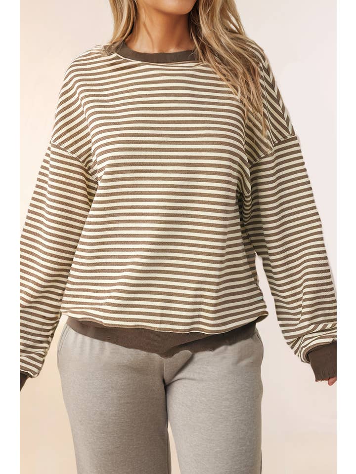 LA Society - Wholesale Knit Top - Women's - Stripe Loose Drop Shoulder Long Sleeve Top8