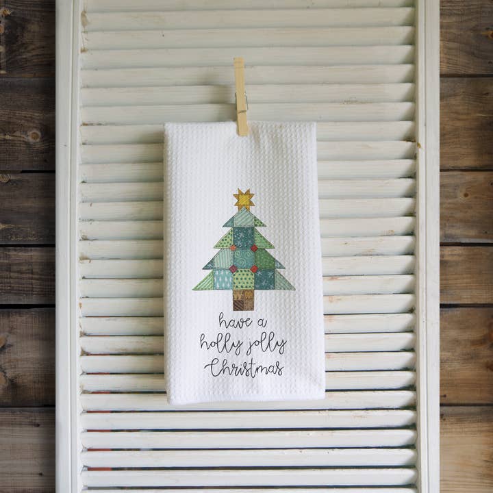 Torchon de Noël en forme de sapin de Noël en patchwork pour la vente par Middlefork & Co.