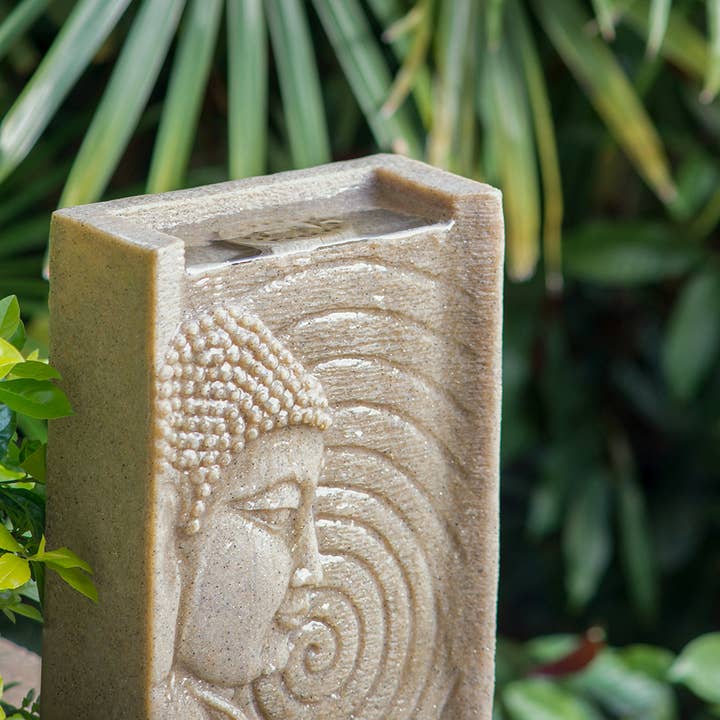 Beige Indoor Buddha Water Fountain with LED Light, Polyresin for wholesale on Faire3