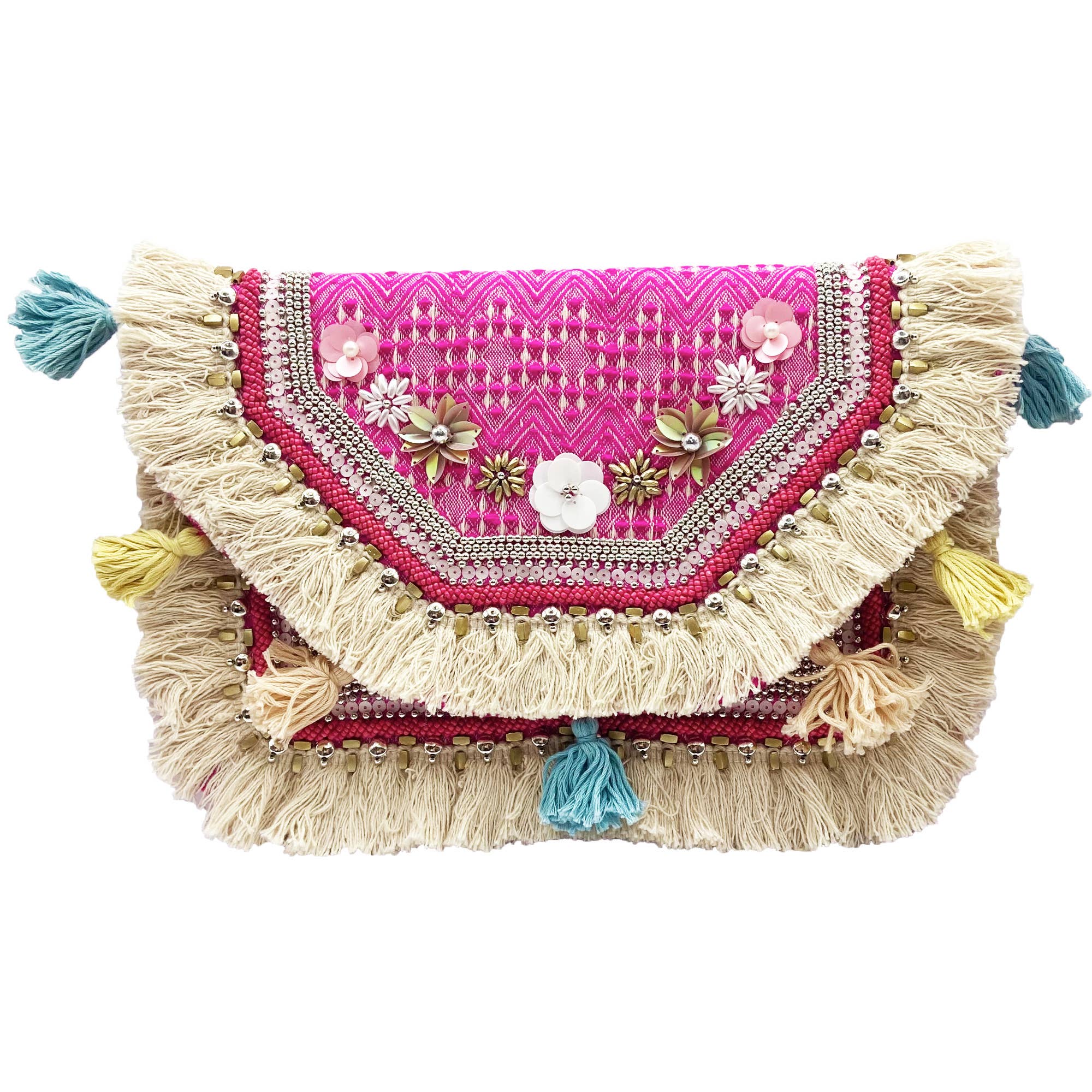 Wholesale PINK JUTE EMBROIDERY CLUTCH for your store Faire