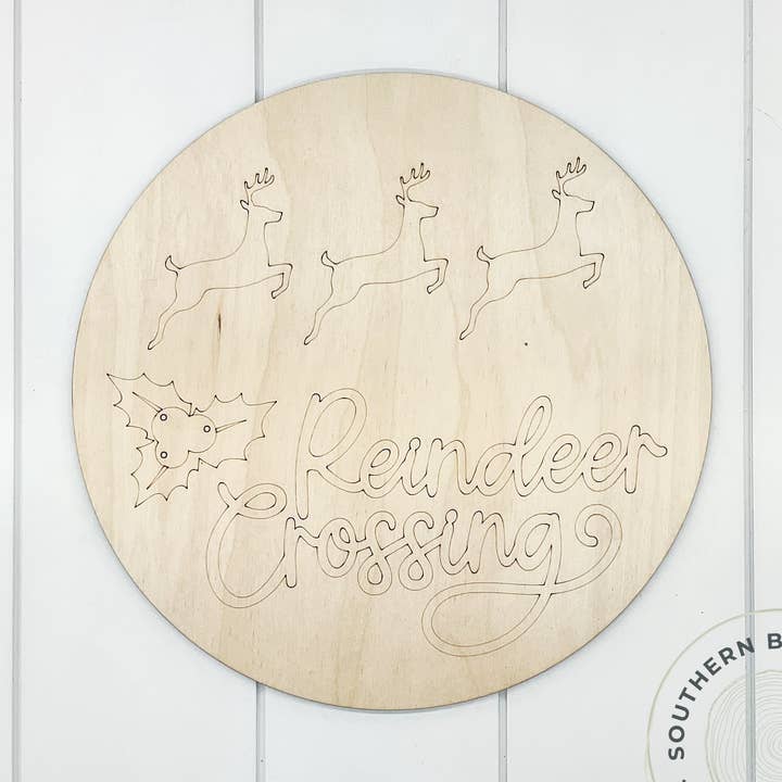 Reindeer Crossing Etched Round Blank for wholesale by Southern Birch Company