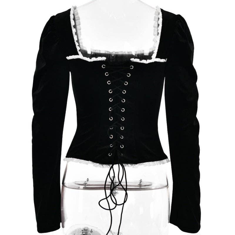 SVART Långärmad figursydd t-shirt med fyrkantig halsringning för wholesale på Faire1