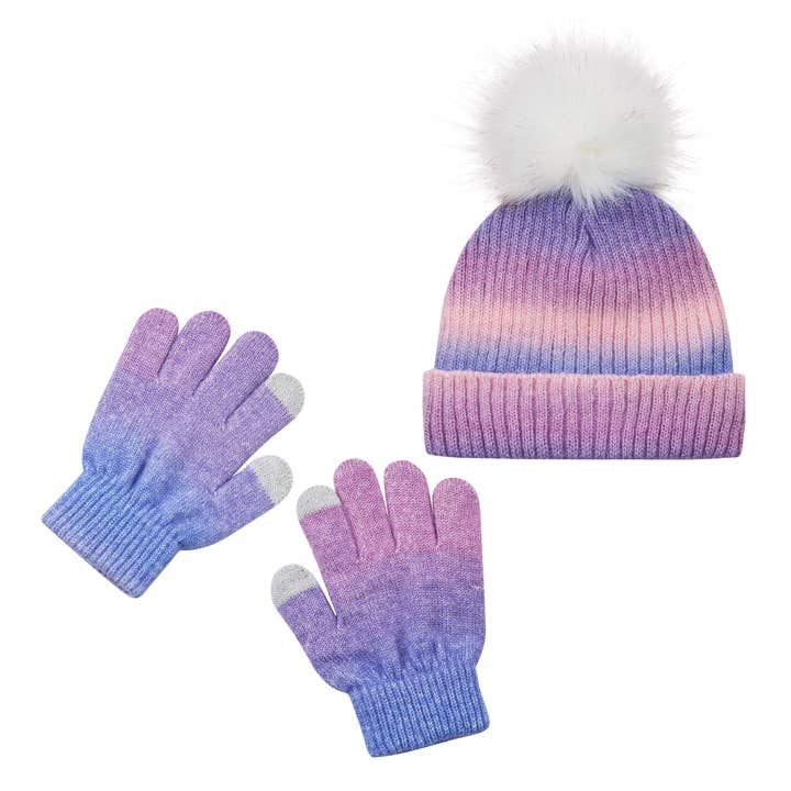 PINK OMBRE Girls Toddler / Tween Cold Weather Hat & Glove Set for wholesale on Faire0