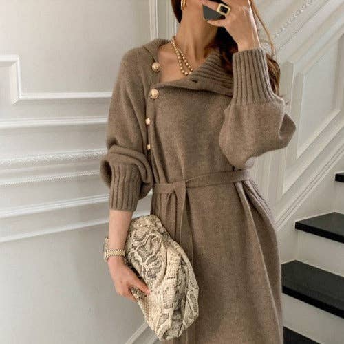 Marayn - Wholesale Dress - Women's - KoreanJapanese Knit Dress Chic Slimming and Versatile0