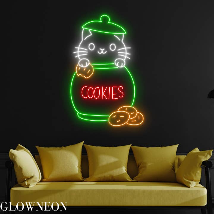 Cat In Cookie Jar Neon Sign, Cat Cookies Bakery Wall Led Art for wholesale by Glow Neon