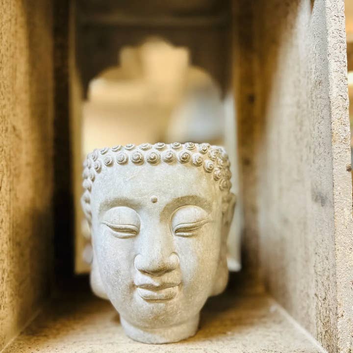 CEMENT WALL MOUNT HANGING BUDDHA PLANTER for wholesale by Vagabond Vintage