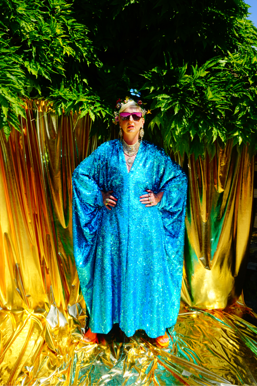 Fumbalinas – wholesale Kaftan – Women's – Turquoise Holographic Sequin Maxi Kaftan Gown / Kimono Robe14