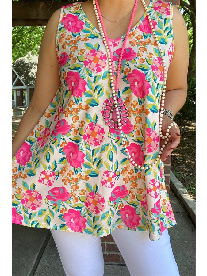 luluclothes - Wholesale Tunic - Women's - BQ14460 Printed sleeveless baby doll women tank tops