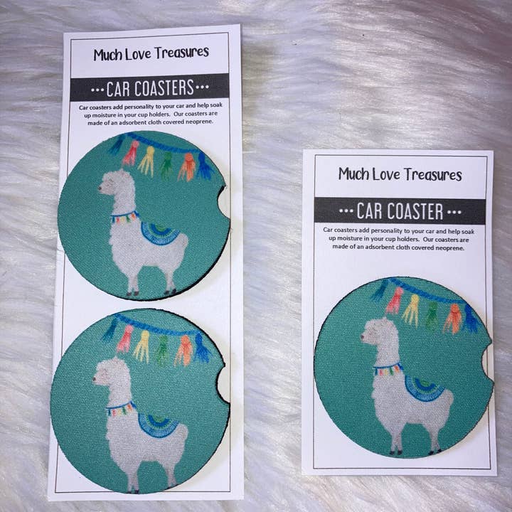 Llama withe Teal Background Car Coaster for wholesale by Much Love Treasures